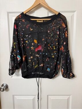 princess vera wang Black Sheer Galaxy-Print Blouse